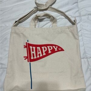 Canvas Tote Bag with Red and Blue Happy Flag Baggu Bag Chick Fil A